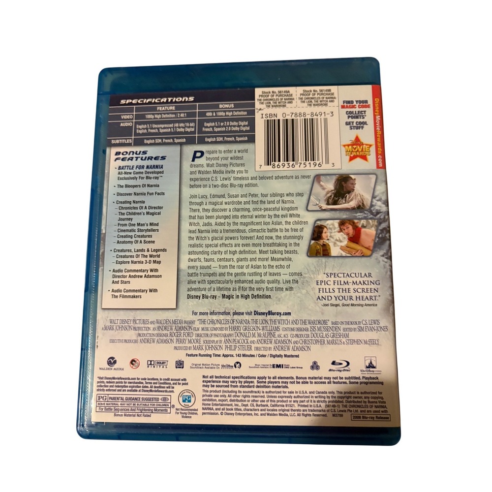 Chronicles of Narnia Lion Witch Wardrobe Blu-ray 2-Disc Disney Walden Media - Picture 3 of 4